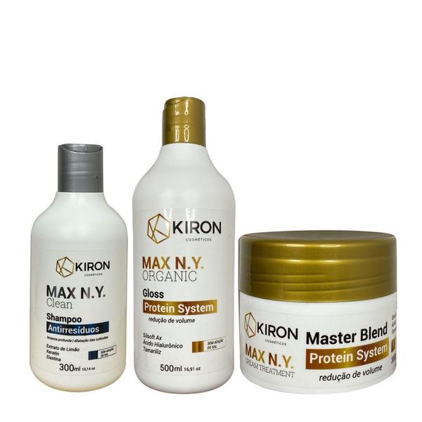 Kit Progressiva Organic 500ml + Botox Protein System 300g + Shampoo Antirresíduos 300ml Kiron Cosméticos Max N.Y.