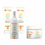 Kit Proteção Solar Profissional para Cabelos Diamante Profissional Shampoo Condicionador Máscara Leave in