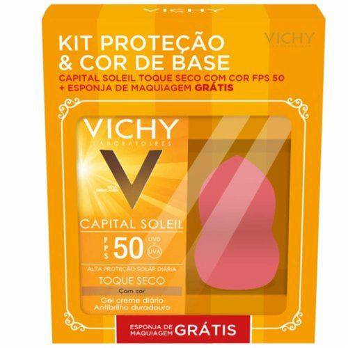 Kit Protetor Solar Facial Vichy Capitail Soleil Toque Seco Fps50 50g + Esponja