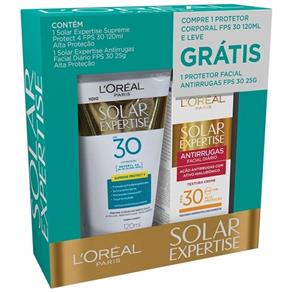 Kit Protetor Solar L`Oréal FPS 30 120ml + Protetor Facial Antirrugas - Kit