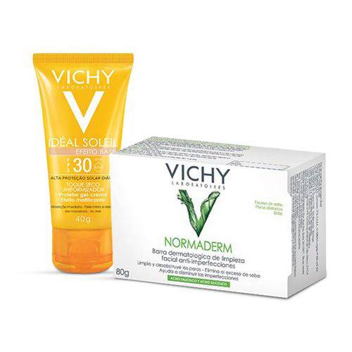 Kit Protetor Solar Vichy Idéal Soleil Fps 30 Efeito Base + Sabonete Facial Vichy Normaderm