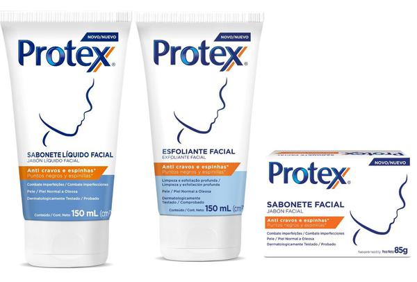 Kit Protex: Sabonete em Barra 85g + Esfoliante Facial 150ml + Sabonete Líquido150ml