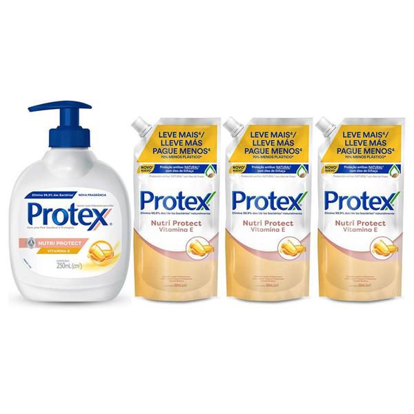 Kit Protex Sabonete P/Mãos Vitamina e 250mL +3 Refiis 200mL