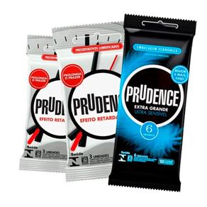 Kit Prudence Preservativo Efeito Retardante 6 Unidades + Preservativo Extra Grande Ultra Sensível 6 Unidades