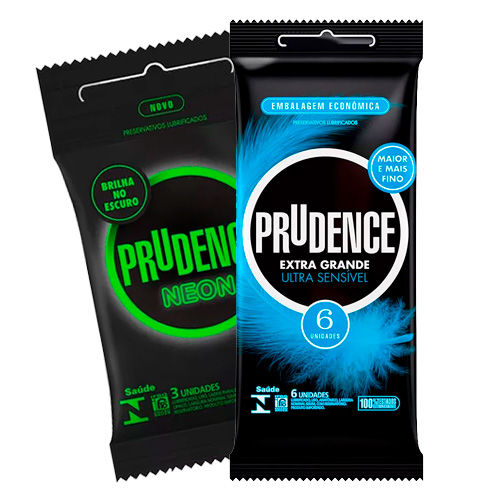 Kit Prudence Preservativo Extra Grande Ultra Sensível + Preservativo Neon