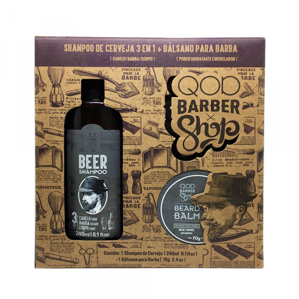 Kit QOD Barber Shop Beer Shampoo 3 em 1 + Bálsamo para Barba 70g - Qod Cosmetics