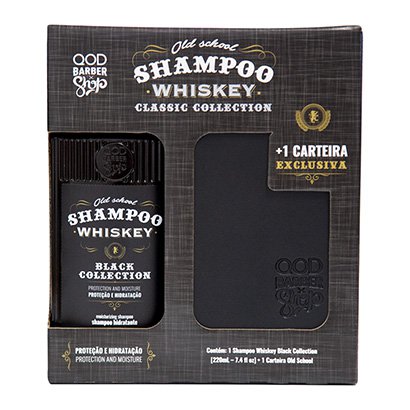 Kit QOD Barber Shop Shampoo para Cabelo e Barba Old School Whiskey 220ml + Carteira QOD Barber