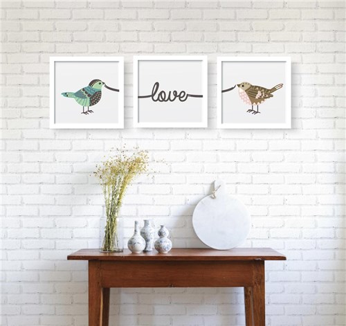 Kit Quadros Decorativos Love Birds (Preto, 30x30)