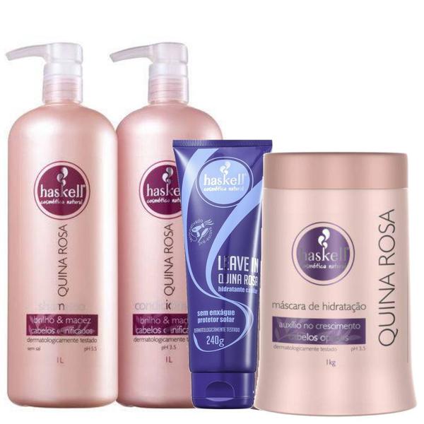 Kit Quina Rosa (Sh 1l + Cond 1l + Masc 1kg + Leave-in 240g) - Haskell