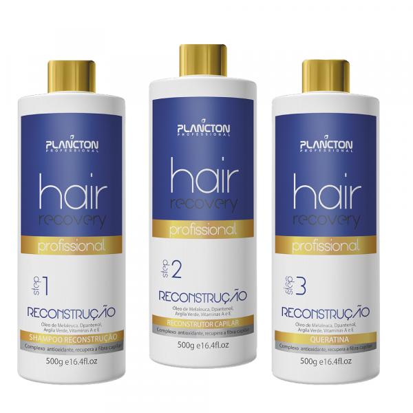 Kit Reconstrução Capilar Hair Recovery Plancton Professional 3 Passos 500ml
