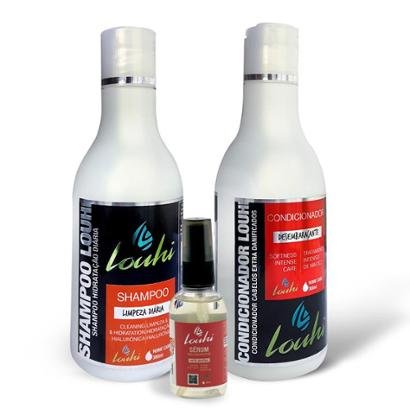 Kit Reconstrutor Shampoo 300ml + Condicionador 300ml + Sérum 60ml Louhi