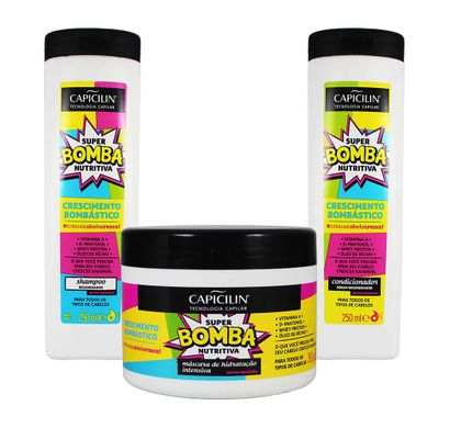 Kit Regenerador Super Bomba Nutritiva Shampoo Condicionador e Máscara - Capicilin