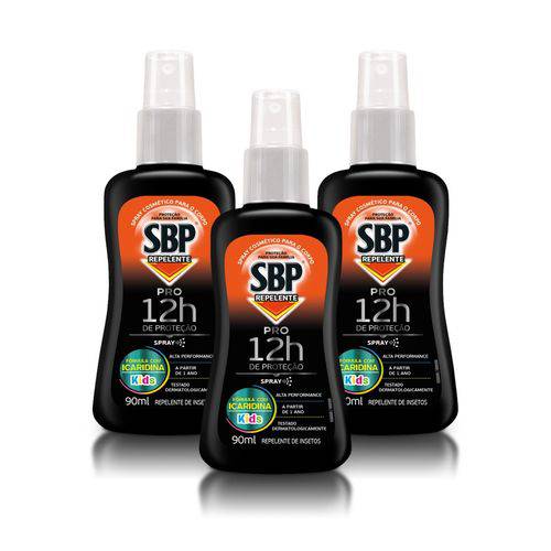 Kit Repelente SBP Pro 12h Kids Spray com Icaridina 90ml com 3 Unidades