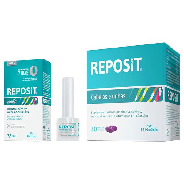 Kit Reposit 30caps + Reposit Nails 7,5ml Kress para Tratamento das Unhas e dos Cabelos