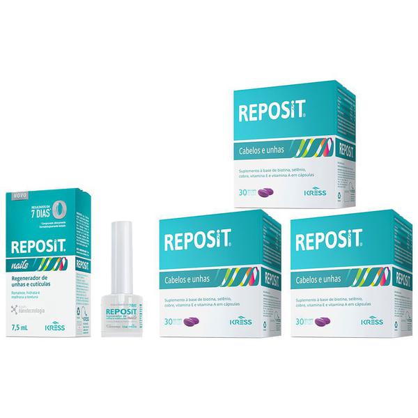 Kit Reposit 90caps Gel + Reposit Nails 7,5ml Kress para Tratamento das Unhas e dos Cabelos