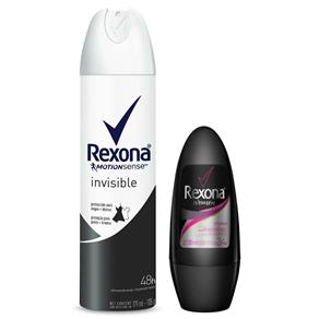 Kit Rexona Desodorante Aerosol Invisible Feminino 179ml + Desodorante Roll On Crystal Pink Feminino 50ml