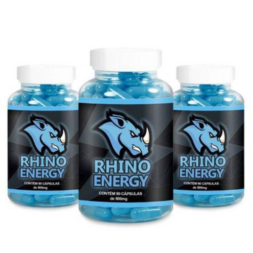 Kit 3 Rhino Energy Estimulante 500mg - 90 Cápsulas