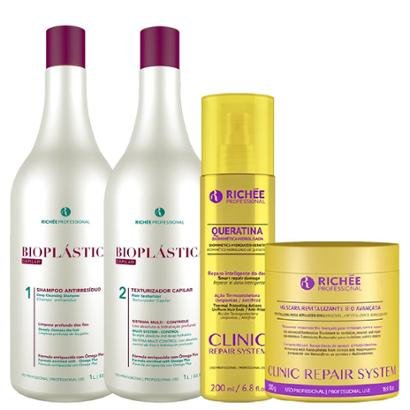 Kit Richée Bioplástica 1 Shampoo 1L + 1 Textur. 1L + 1 Queratina 200ml + 1 Máscara 500g