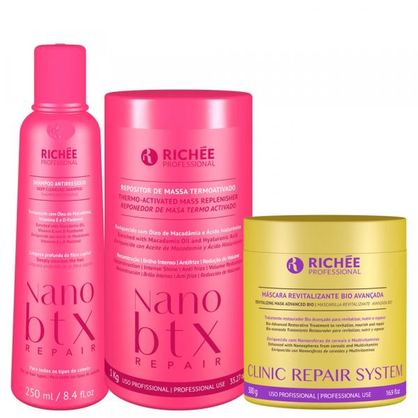 Kit Richée Nanobtx + Shampoo Antirresiduo e Clinic Repair - Richée Professional