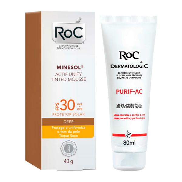 Kit Roc Minesol Actif Mousse Deep Fps30 40g + Roc Dermatologic Purif-ac 80g - Roc Minesol