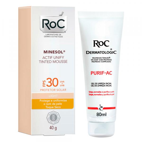Kit Roc Minesol Actif Mousse Light FPS30 40g + Roc Dermatologic Purif-Ac 80g - ROC MINESOL
