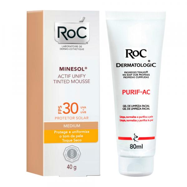 Kit Roc Minesol Actif Mousse Medium Fps30 40g + Roc Dermatologic Purif-ac 80g - Roc Minesol