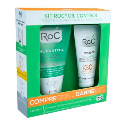 Kit Roc Minesol Oil Control Protetor Solar Facial Sérum Antioxidante FPS30 50g + Gel de Limpeza Intensive Cleanser 60ml