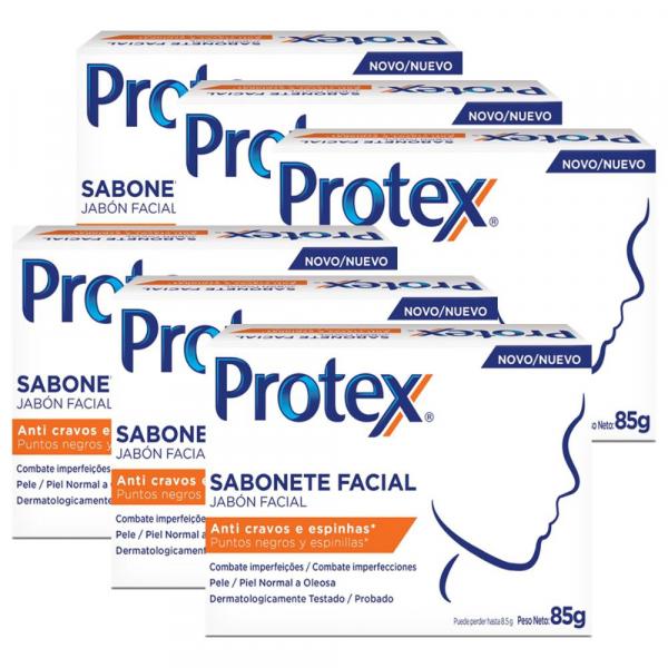 Kit Sabonete em Barra Facial Protex Anti Cravos e Espinhas 85g com 6 unidades
