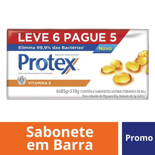 Kit Sabonete em Barra Protex Vitamina e 85g Leve 6 Pague 5