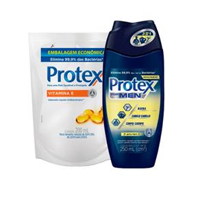 Kit Sabonete Líquido Protex Men Tripla Proteção Menta 250ml + Refil Vitamina e 200ml