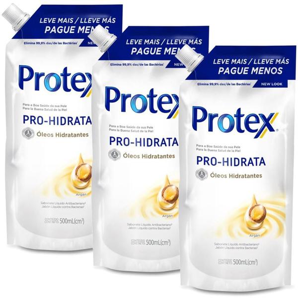 Kit Sabonete Líquido Protex Pro Hidrata Argan Refil 500mL com 3 Unidades