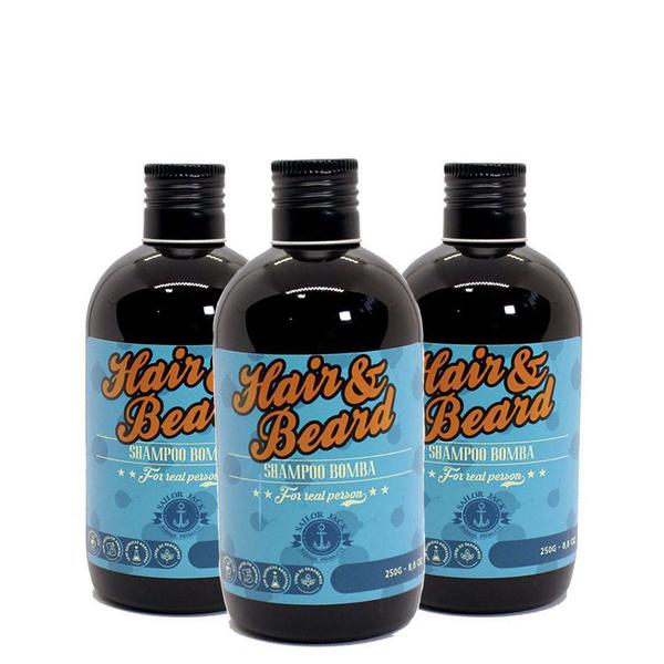Kit Sailor Jack: Três Unidades do Shampoo Bomba para Crescimento de Cabelo e Barba 250g Cada