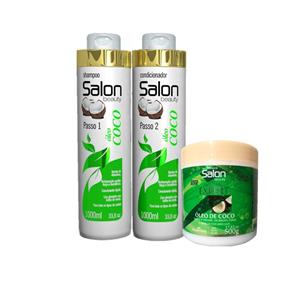 Kit Salon Beauty - Shampoo, Cond e Máscara Óleo de Coco 1L