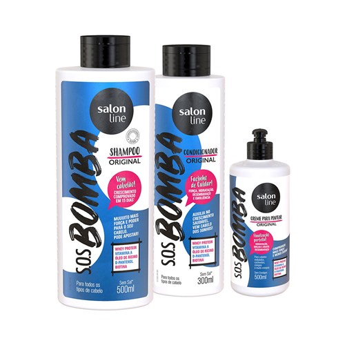 Kit Salon Line S.O.S Bomba de Vitaminas Shampoo 500ml + Condicionador 300ml + Creme para Pentear 500ml