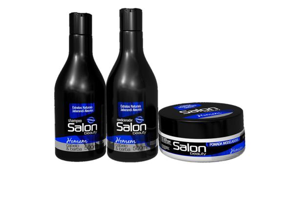Kit Salon Shampoo, Cond e Pomada Modeladora para Barba Homem - Salon Beauty
