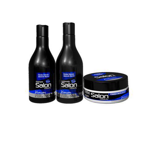 Kit Salon Shampoo, Cond e Pomada Modeladora para Barba Homem