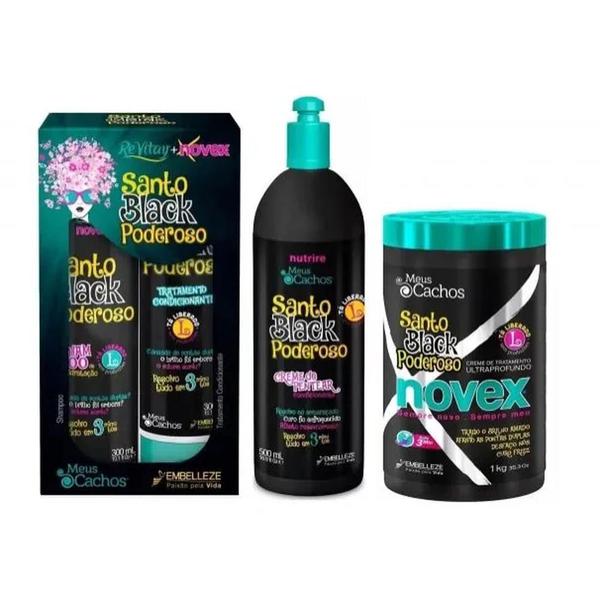 Kit Santo Black Poderoso Embelleze (Shampoo+Condicionador+Creme de Pentear+Mascara) - Novex