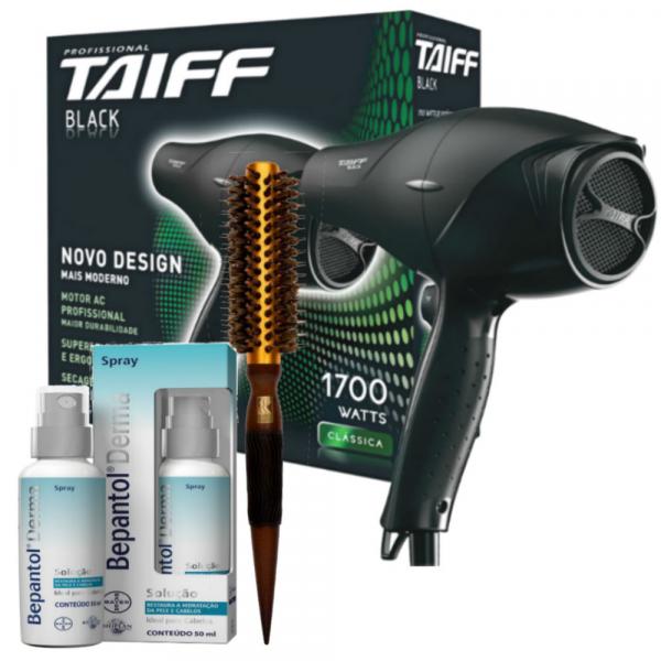 Kit Secador Taiff Black 1700w 110v + Escova Térmica de Cabelo Marco Boni + Bepantol Derma Spray - Taiff