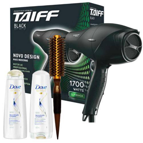 Kit Secador Taiff Black 1700w + Escova Térmica Marco Boni + Kit Dove Reconst. Shampoo/Condic