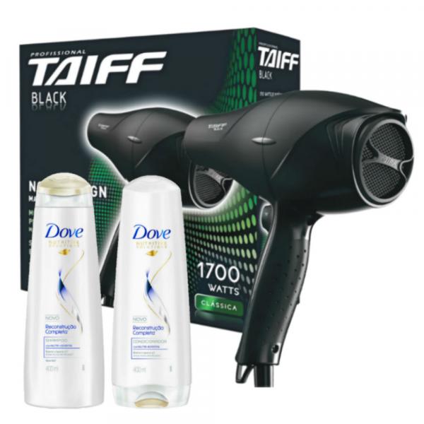 Kit Secador Taiff Black 1700w 110v + Kit Dove Reconstrução Completa Shampoo + Condicionador - Taiff