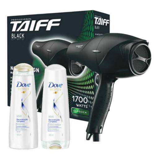 Kit Secador Taiff Black 1700w 110v + Kit Dove Reconstrução Completa Shampoo + Condicionador