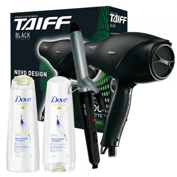 Kit Secador Taiff Black 1700w 110v + Modelador Lizz Wave Bivolt + Dove Reconst. Shampoo/condic - Taiff