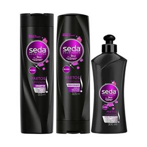 Kit Seda Pretos Luminosos Shampoo + Condicionador + Creme de Pentear