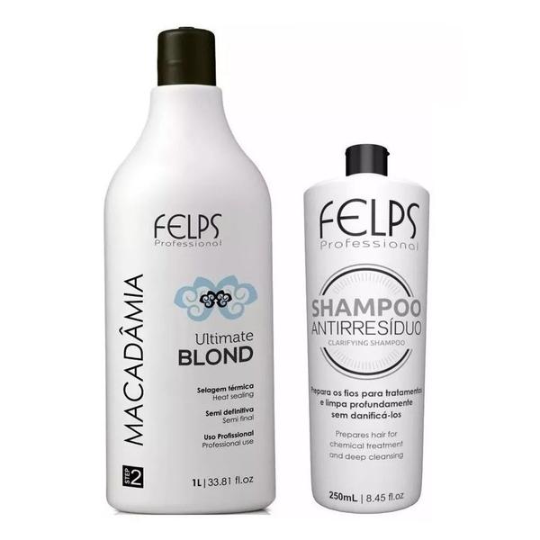 Kit Selagem Térmica Macadâmia 1000ml+Shampoo Antirresiduo 250ml - Felps Profissional