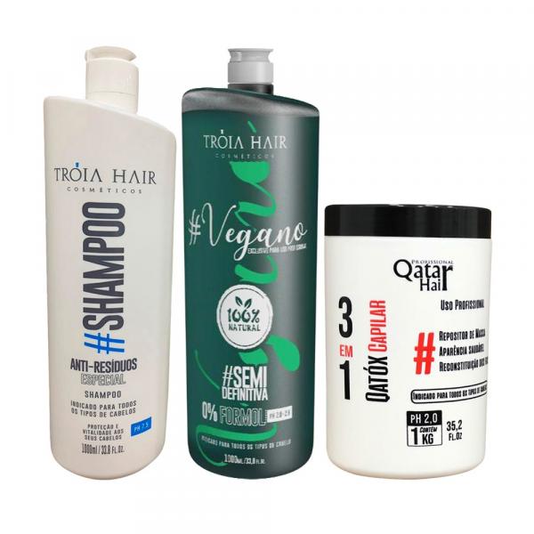 Kit Semi Difinitiva Vegano Tróia Hair + Botox Qatar Hair 3x1
