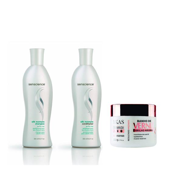 Kit Senscience Silk Moisture Shampoo + Cond 300ml + Máscara YKAS Banho de Verniz - 500g