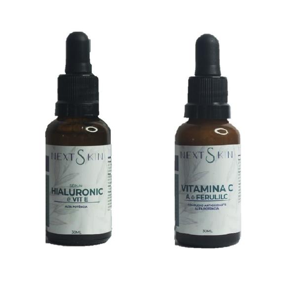 Kit Serum Vitamina C A e Acido Ferúlico + Acido Hialurônico e Vit E NEXT SKIN Hidratação profunda Alta Potencia premium