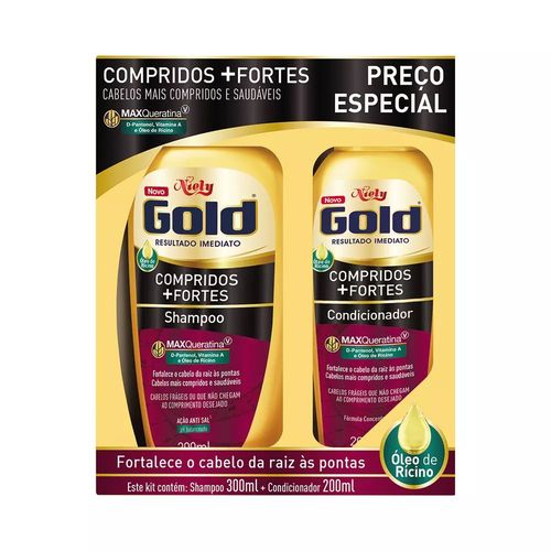 Kit Shampoo 300ml + Condicionador 200ml Niely Gold Compridos Mais Fortes