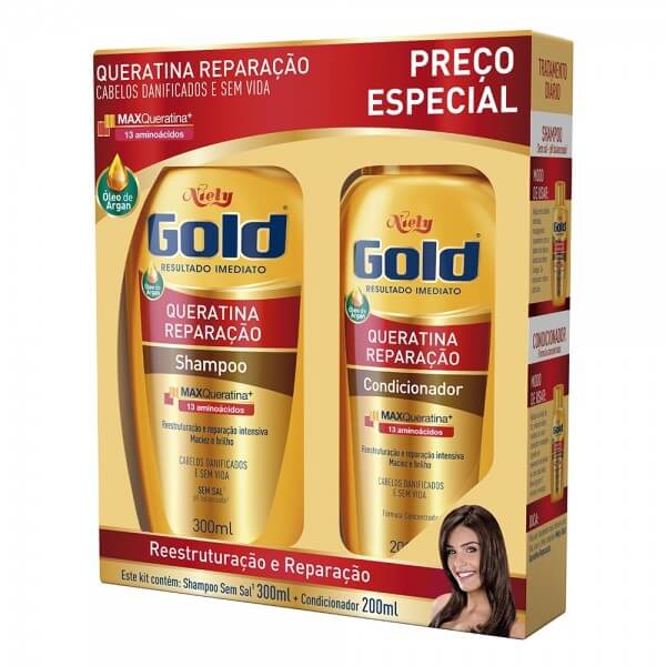 Kit Shampoo 300ml + Condicionador Uso Diário S/ Sal 200ml (Emb. Contém 2un.) - Niely Gold