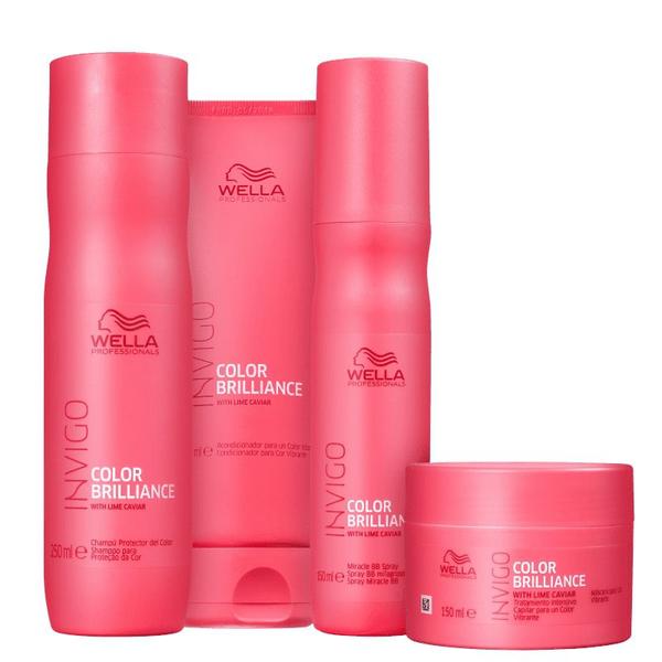 Kit Shampoo 250ml + Condicionador 200ml + Máscara e Leave-In 150ml Invigo Color Brilliance Wella